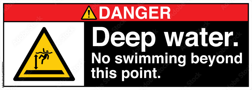 ANSI Z535 Safety Sign Marking Label Symbol Pictogram Standards Danger Deep Water No Swimming Beyond This Point with text landscape Black 03 ANSI Z535 Safety Sign Marking Label Symbol Pictogram Standards Danger Deep Water No Swimming Beyond This Point with text landscape Black 03