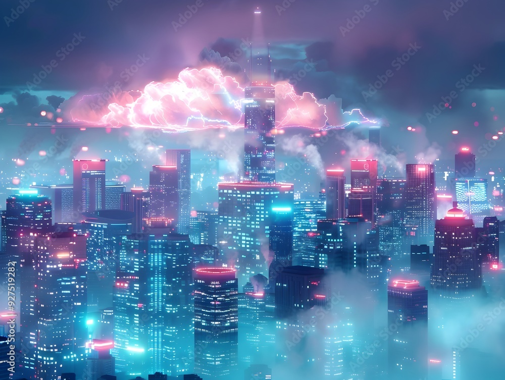 Futuristic Cloud Powered Metropolis Showcasing Digital Urban Infrastructure Futuristic Cloud Powered Metropolis Showcasing Digital Urban Infrastructure