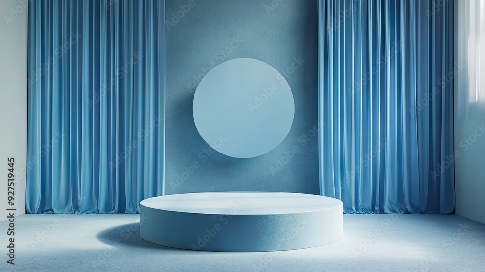 Blue 3D podium mockup in a showroom scene, ideal for displaying fashion items or products. Studio setting for high-quality exhibition and gallery presentations. Blue 3D podium mockup in a showroom scene, ideal for displaying fashion items or products. Studio setting for high-quality exhibition and gallery presentations.