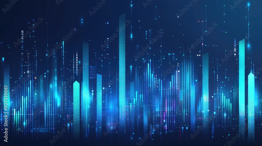 Blue music equalizer vector illustration featuring an array of sound bars and waveforms. Clean, modern design capturing audio spectrum and dynamics. Blue music equalizer vector illustration featuring an array of sound bars and waveforms. Clean, modern design capturing audio spectrum and dynamics.