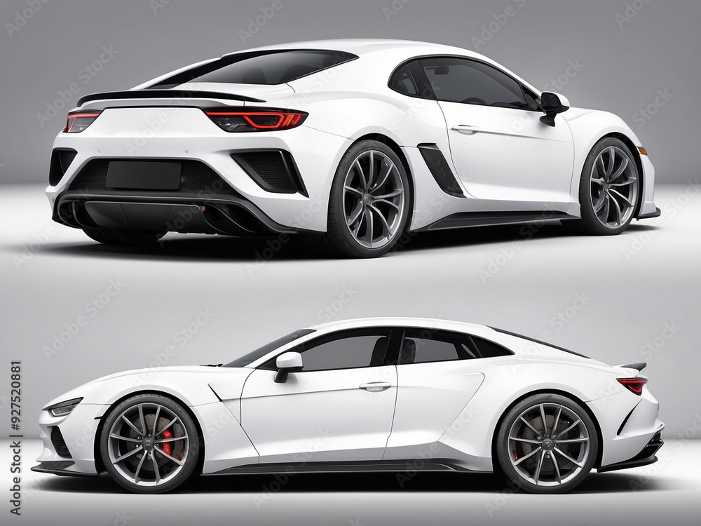 White sports car viewed from rear and side angles.