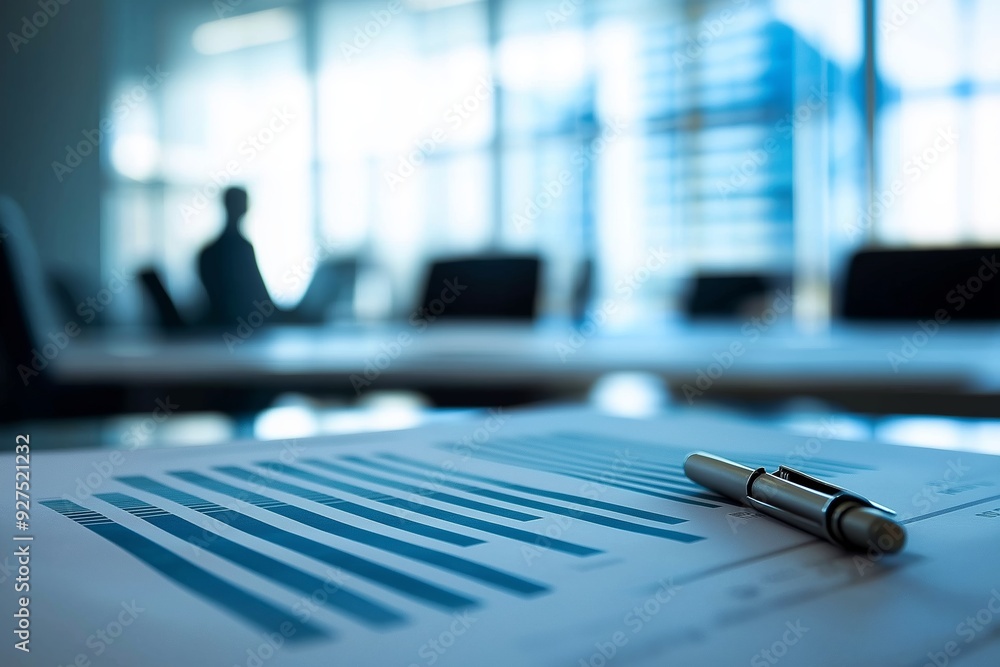 Detailed view of a financial chart and pen in an office setting, indicating business analysis and professionalism. Detailed view of a financial chart and pen in an office setting, indicating business analysis and professionalism.