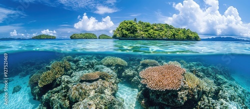 Tropical Island Paradise with Underwater Coral Reef photo