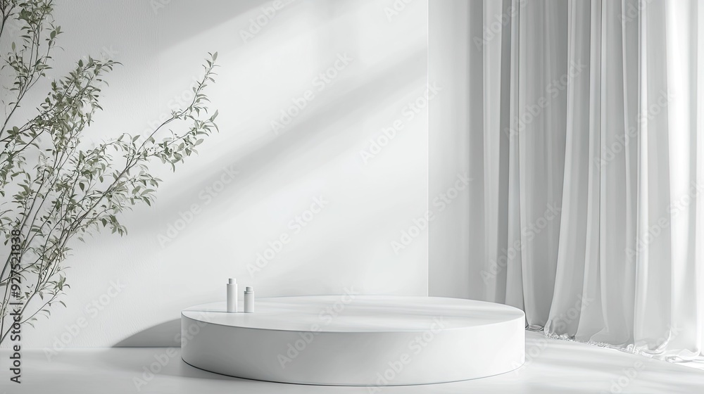 Clean white podium on a white backdrop, designed for showcasing luxury cosmetic or perfume products. 3D minimalist mockup with a simple, sophisticated design for a premium presentation. Clean white podium on a white backdrop, designed for showcasing luxury cosmetic or perfume products. 3D minimalist mockup with a simple, sophisticated design for a premium presentation.
