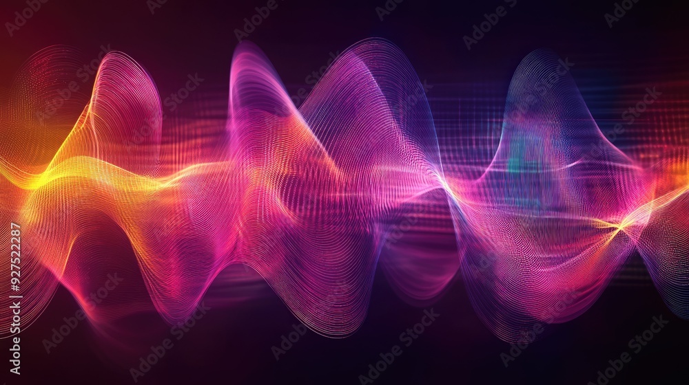 Colorful sound wave visualization capturing voice and audio energy. Abstract background with bright, flowing lines showcasing dynamic audio patterns and intensity.