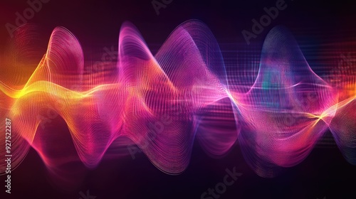 Obraz na płótnie Colorful sound wave visualization capturing voice and audio energy. Abstract background with bright, flowing lines showcasing dynamic audio patterns and intensity. w salonie