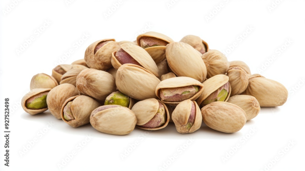 Pistachios isolated on a white background. Pile of pistachio nuts closeup Pistachios isolated on a white background. Pile of pistachio nuts closeup