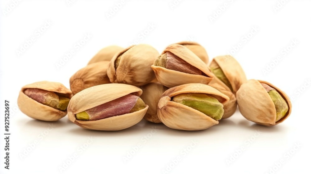 Pistachios isolated on a white background. Pile of pistachio nuts closeup Pistachios isolated on a white background. Pile of pistachio nuts closeup