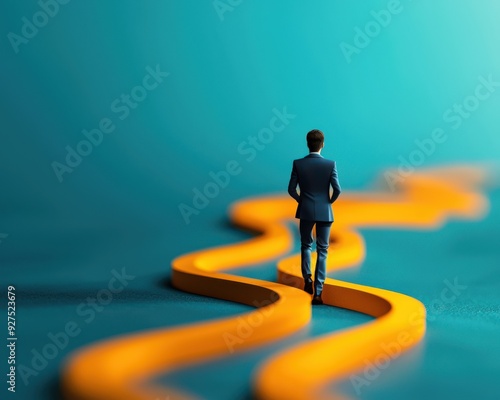 A businessman walks along a winding path symbolizing choices, opportunities, and the journey of life.