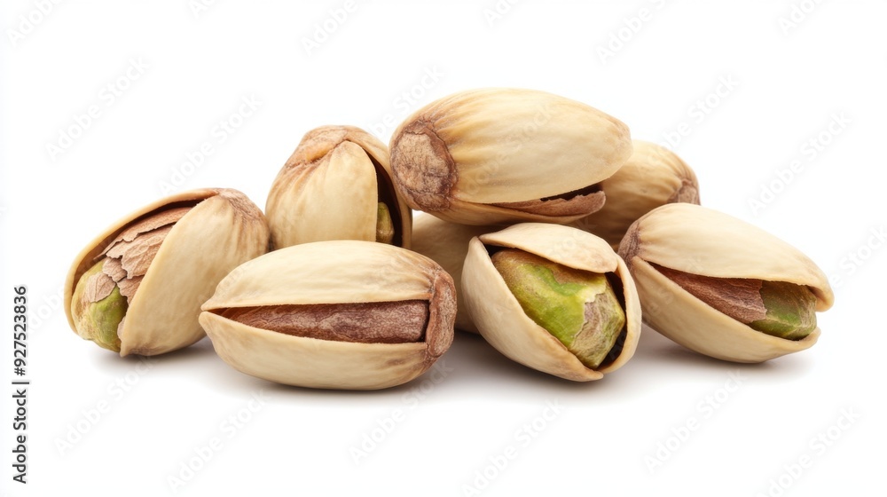 Pistachios isolated on a white background. Pile of pistachio nuts closeup Pistachios isolated on a white background. Pile of pistachio nuts closeup