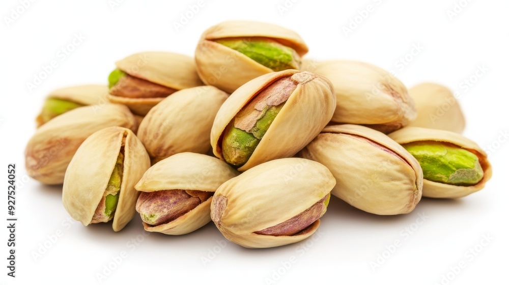 Pistachios isolated on a white background. Pile of pistachio nuts closeup Pistachios isolated on a white background. Pile of pistachio nuts closeup