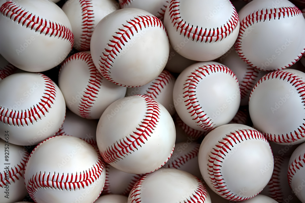 A collection of pristine baseballs stacked together, showcasing their classic white surface and red stitching. A collection of pristine baseballs stacked together, showcasing their classic white surface and red stitching.