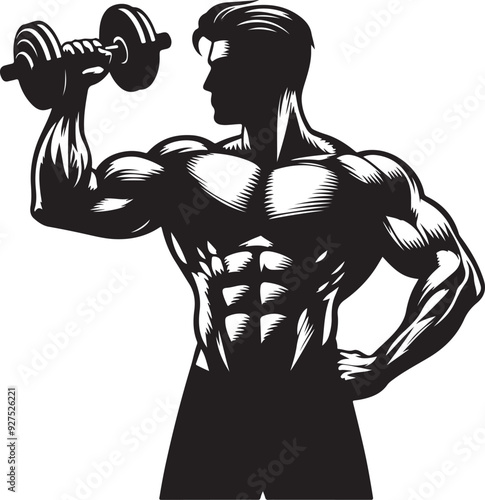 body building silhouette vector art illustration.