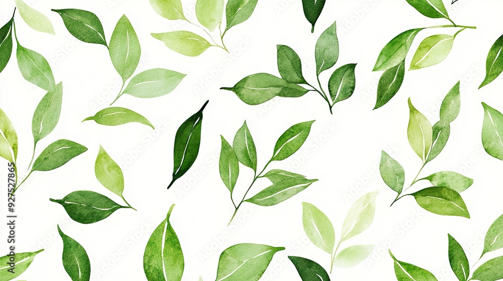 Hand-drawn green leaves in watercolor arranged into a seamless pattern. A fresh and organic design, ideal for creating natural backgrounds, wedding invitations, or stationery. Hand-drawn green leaves in watercolor arranged into a seamless pattern. A fresh and organic design, ideal for creating natural backgrounds, wedding invitations, or stationery.