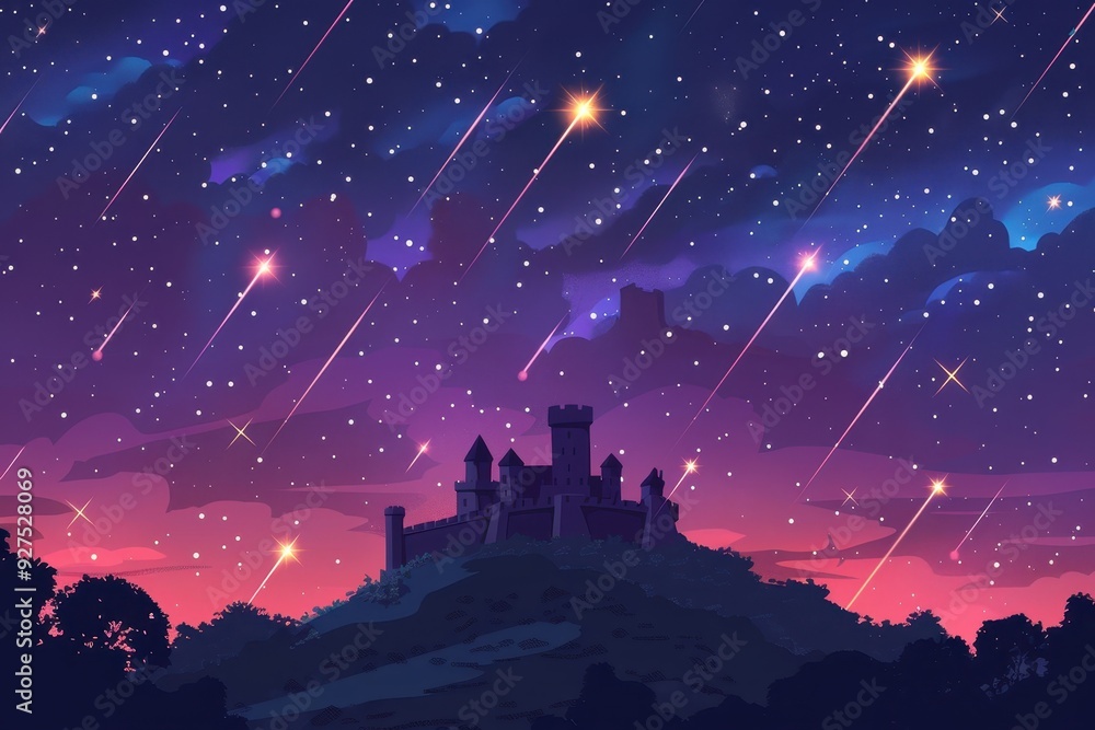 Fototapeta premium Castle Under Shooting Stars