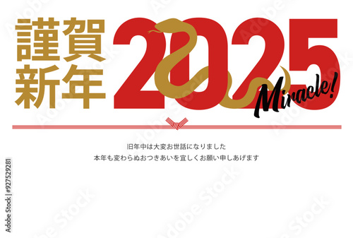 2025年のシルエットの巳と抱負が書かれた年賀状_謹賀新年_横
