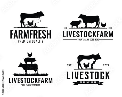 Farm animal logo design vector. Livestock and Cattle, farm logo template