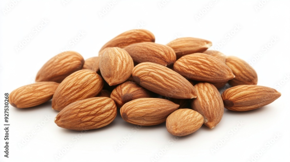 Almonds isolated on a white background. Pile of almonds nuts closeup Almonds isolated on a white background. Pile of almonds nuts closeup