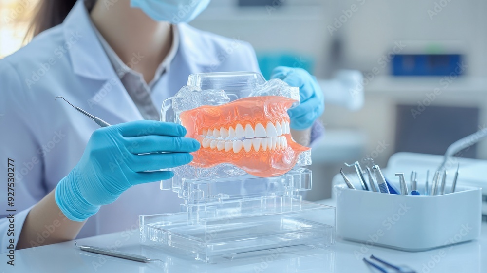 A dentist using a 3D scanner to take digital impressions of a patients teeth A dentist using a 3D scanner to take digital impressions of a patients teeth