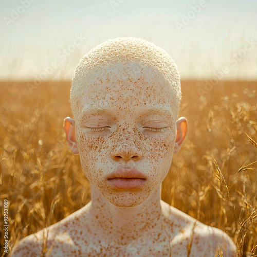 Young Albino Boy with Freckles, Generative AI