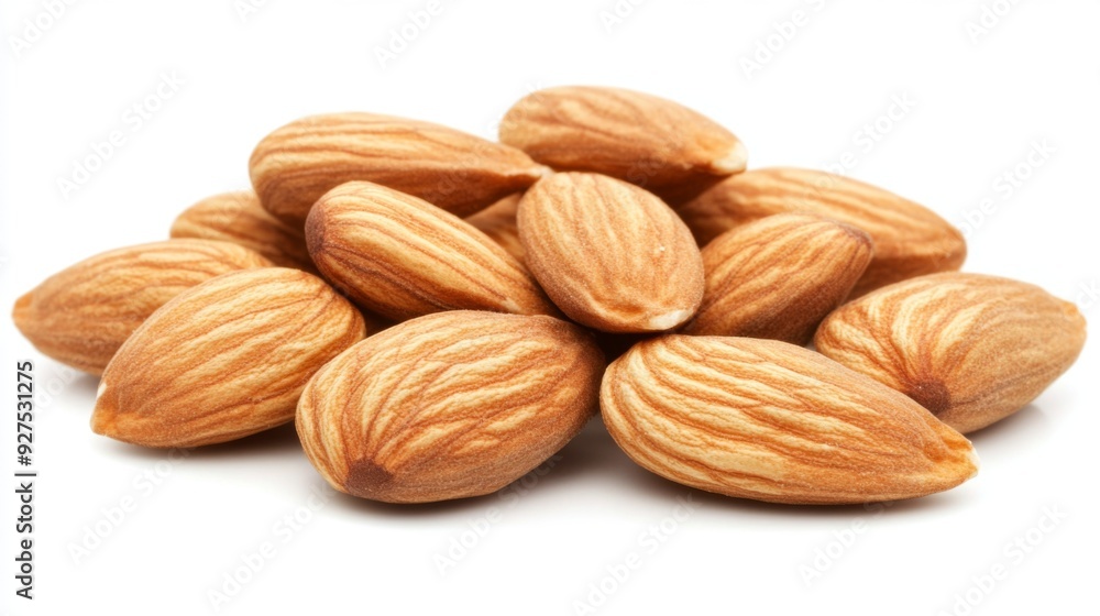 Almonds isolated on a white background. Pile of almonds nuts closeup Almonds isolated on a white background. Pile of almonds nuts closeup