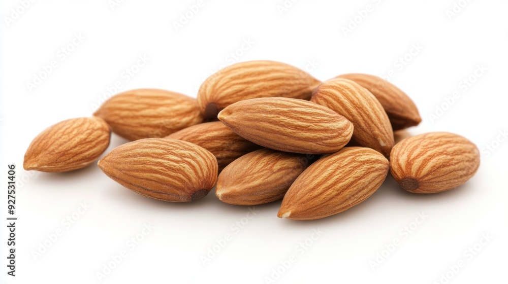 Almonds isolated on a white background. Pile of almonds nuts closeup Almonds isolated on a white background. Pile of almonds nuts closeup