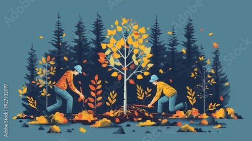 Planting Trees, Reforestation Illustration