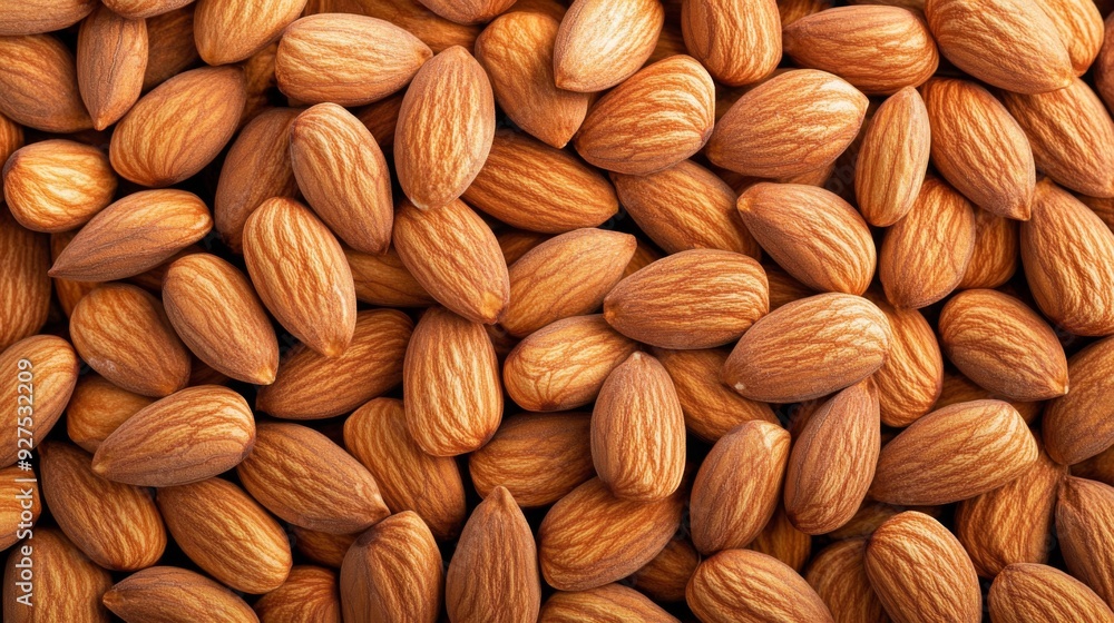 Background of big peeled almonds nuts as situated arbitrarily, top view. Healthy snack Background of big peeled almonds nuts as situated arbitrarily, top view. Healthy snack