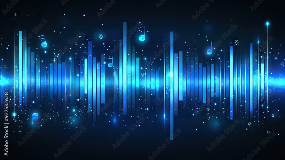 Modern vector design of a blue music equalizer with dynamic bars and wave effects. High-tech visual representing sound frequency and audio balance. Modern vector design of a blue music equalizer with dynamic bars and wave effects. High-tech visual representing sound frequency and audio balance.