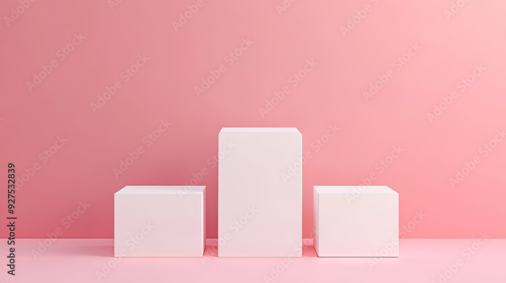 Modern white cube podiums against a soft pink pastel backdrop. Perfect for elegant product presentations and detailed 3D rendering concepts. Modern white cube podiums against a soft pink pastel backdrop. Perfect for elegant product presentations and detailed 3D rendering concepts.