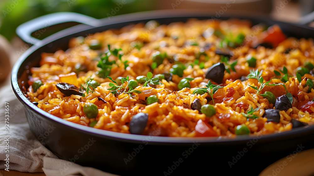 Homemade vegetarian paella in skillet Homemade vegetarian paella in skillet