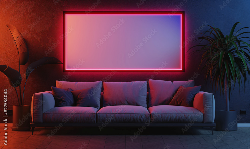Mockup of empty frame, modern design, mockup for advertising paintings, living room Mockup of empty frame, modern design, mockup for advertising paintings, living room