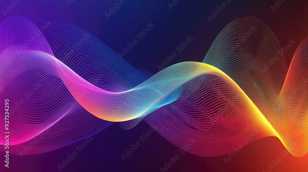 Fototapeta premium Rainbow gradient sound wave lines illustration depicting speech or audio in motion. Dynamic and colorful abstract background for tech or media themes.