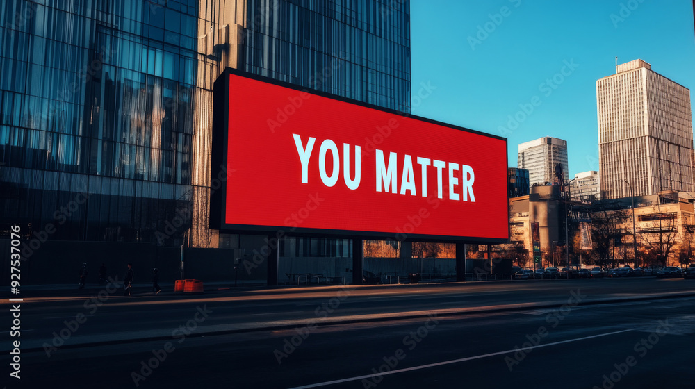 Billboard on city street during sunset with you matter text Billboard on city street during sunset with you matter text