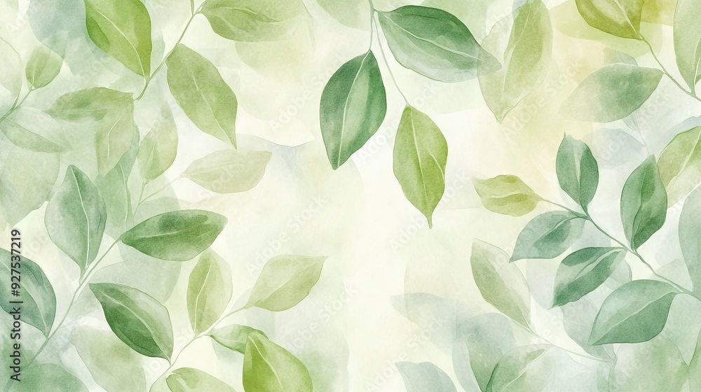 Soft green leaves painted in watercolor with a hand-drawn style, forming a gentle and organic background. Perfect for eco-themed projects, greeting cards, and decorative designs. Soft green leaves painted in watercolor with a hand-drawn style, forming a gentle and organic background. Perfect for eco-themed projects, greeting cards, and decorative designs.