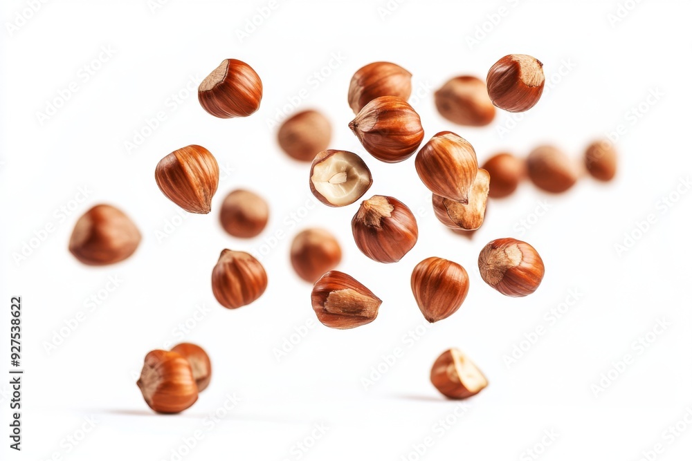 Flying in air hazelnuts isolated on white background. Falling hazelnuts Flying in air hazelnuts isolated on white background. Falling hazelnuts