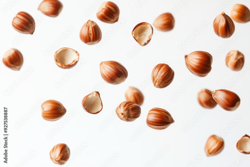 Flying in air hazelnuts isolated on white background. Falling hazelnuts Flying in air hazelnuts isolated on white background. Falling hazelnuts