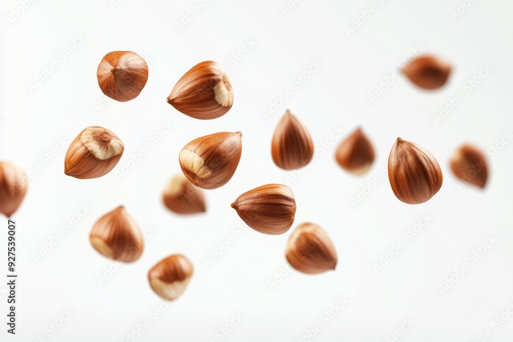 Flying in air hazelnuts isolated on white background. Falling hazelnuts Flying in air hazelnuts isolated on white background. Falling hazelnuts