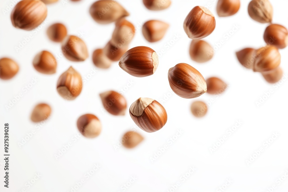 Flying in air hazelnuts isolated on white background. Falling hazelnuts Flying in air hazelnuts isolated on white background. Falling hazelnuts