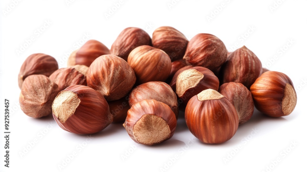 Hazelnuts isolated on a white background. Pile of Hazelnuts nuts closeup Hazelnuts isolated on a white background. Pile of Hazelnuts nuts closeup