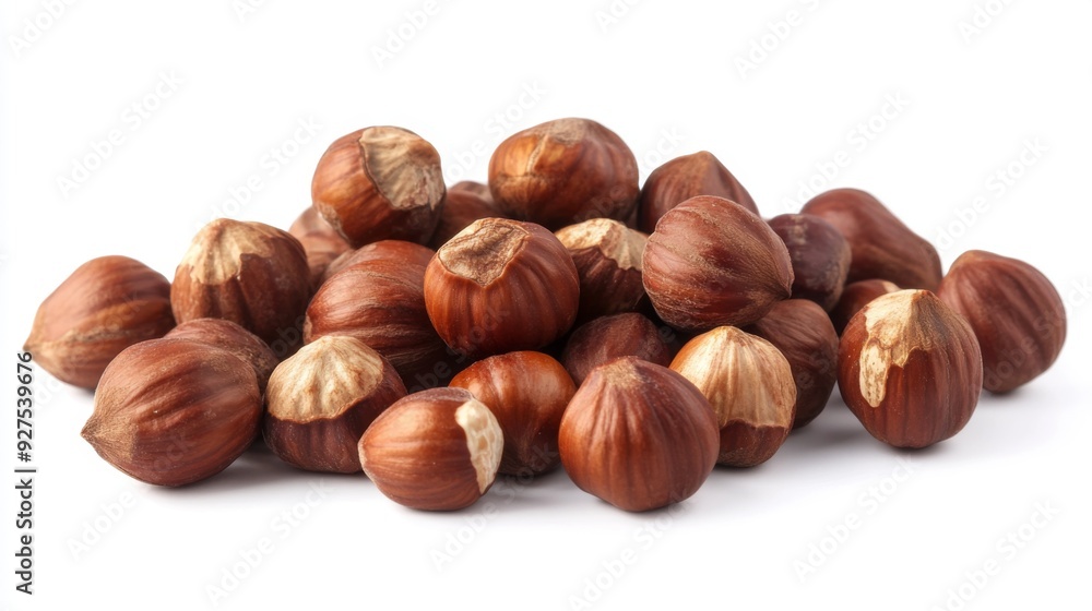 Hazelnuts isolated on a white background. Pile of Hazelnuts nuts closeup Hazelnuts isolated on a white background. Pile of Hazelnuts nuts closeup