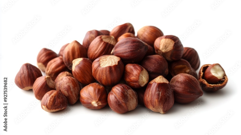 Hazelnuts isolated on a white background. Pile of Hazelnuts nuts closeup Hazelnuts isolated on a white background. Pile of Hazelnuts nuts closeup