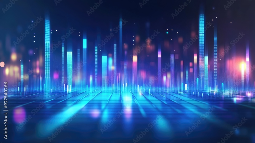 Vector art of a blue music equalizer with animated bars and smooth gradients. Visual representation of sound levels and frequency modulation. Vector art of a blue music equalizer with animated bars and smooth gradients. Visual representation of sound levels and frequency modulation.
