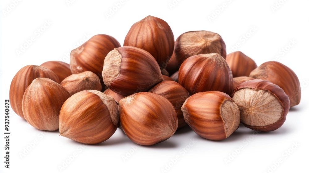 Hazelnuts isolated on a white background. Pile of Hazelnuts nuts closeup Hazelnuts isolated on a white background. Pile of Hazelnuts nuts closeup