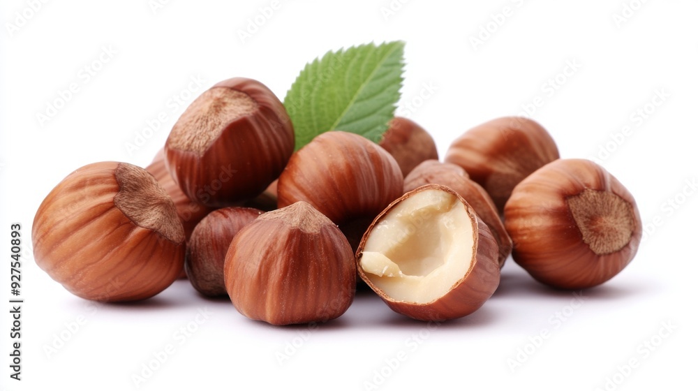 Hazelnuts isolated on a white background. Pile of Hazelnuts nuts closeup Hazelnuts isolated on a white background. Pile of Hazelnuts nuts closeup