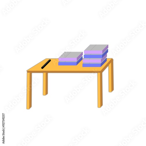 table with book and with white background 