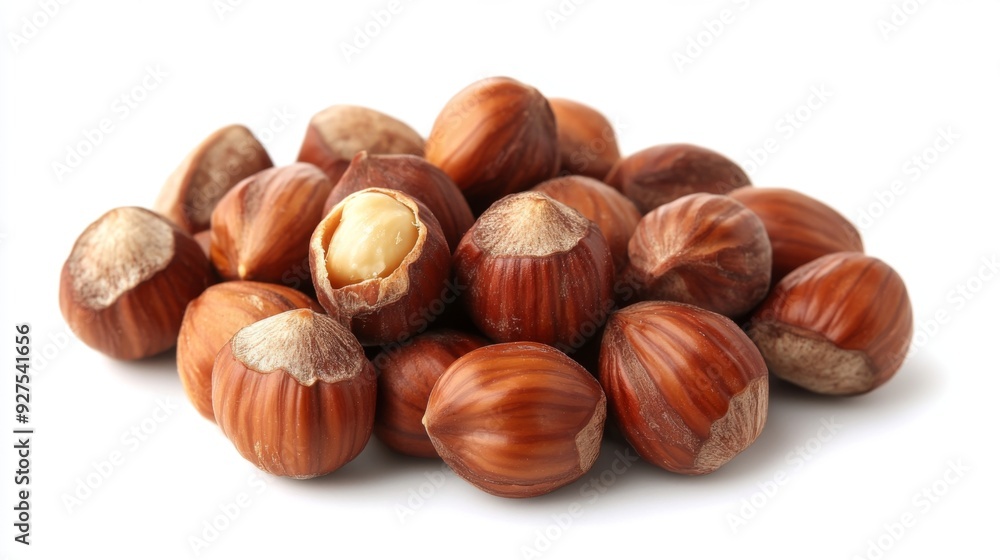 Hazelnuts isolated on a white background. Pile of Hazelnuts nuts closeup Hazelnuts isolated on a white background. Pile of Hazelnuts nuts closeup