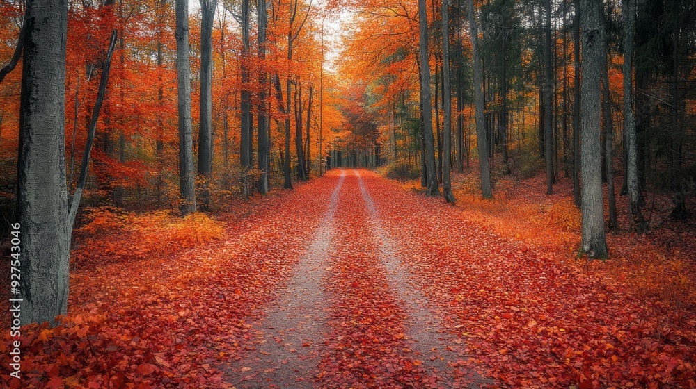 Fototapeta premium Serene Autumn Forest Path: A Breathtaking Nature Scene 1