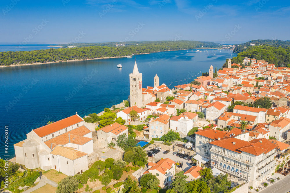 Aerial view of old town of Rab on the Island of Rab, Croatia