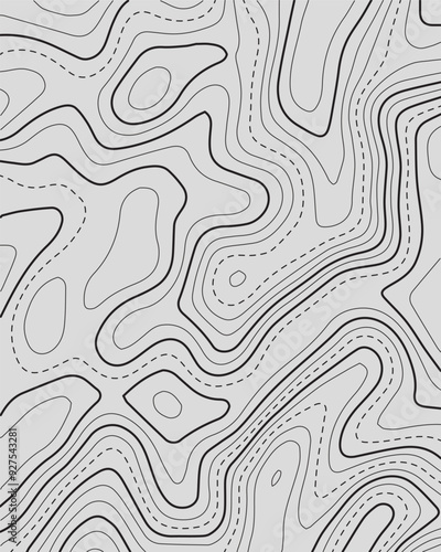 Topographic map background. Generating a terrain elevation map. Grid map. Contour map. Valleys and mountains. Geography concept. Wavy background. Vector illustration.